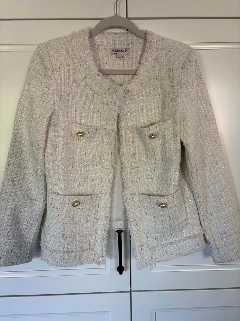 NANETTE LAPORE Women’s Medium Jacket • Pearl Buttons • Pure Ivory Elegance